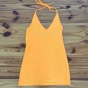 Wild Fable Bright Neon Orange Halter Dress with smiley beads NWOT